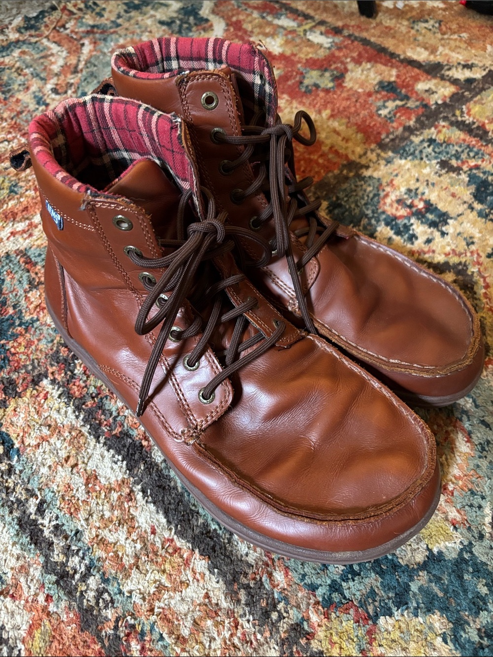 Lems Boulder Brown Leather Lace-Up Men's Boots with Plaid Collar
